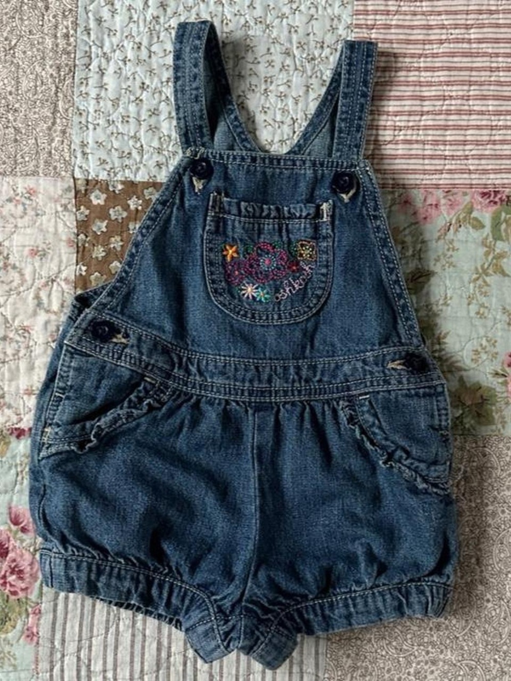 Oshkosh B'gosh blue denim embroidered short overalls